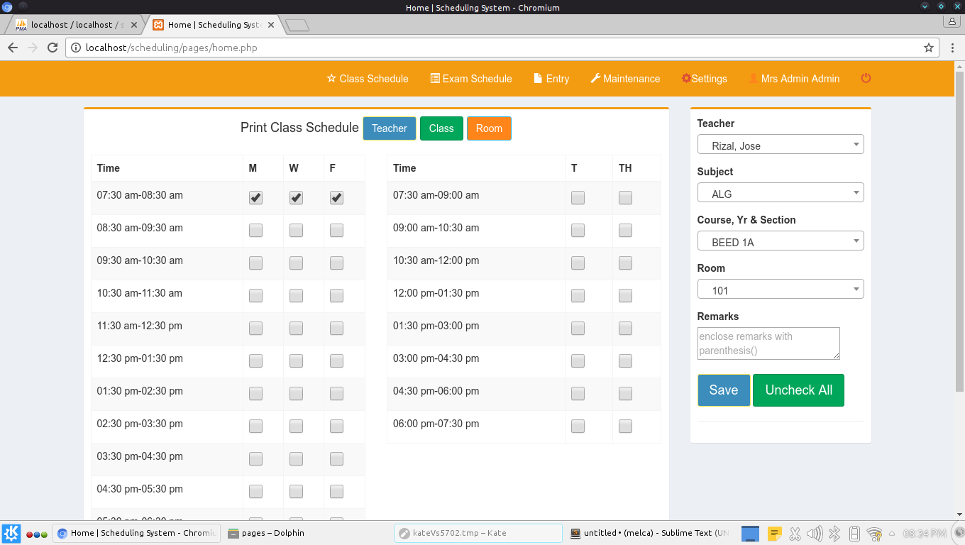 Online Class and Exam Scheduling System in PHP with Source Code